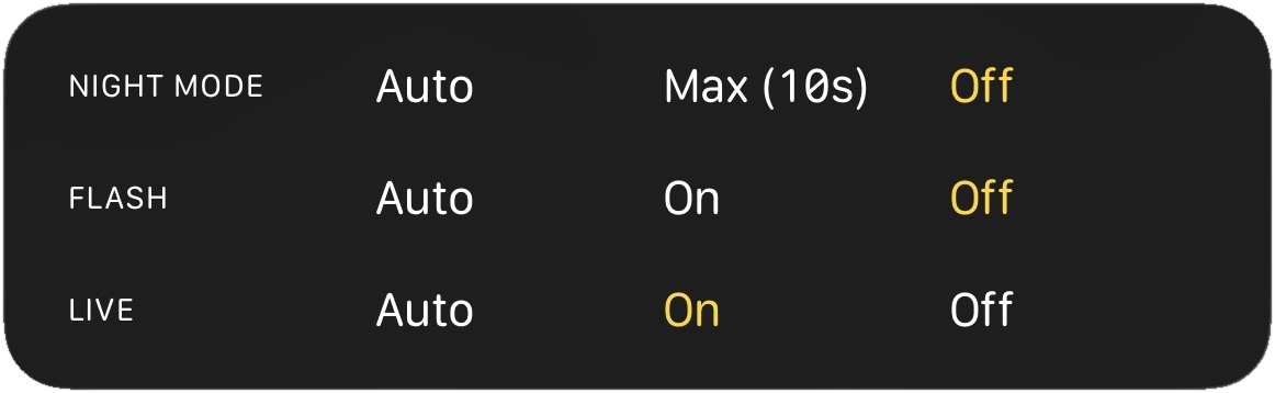 Overzicht met de nachtmodus op Max van 10 seconden